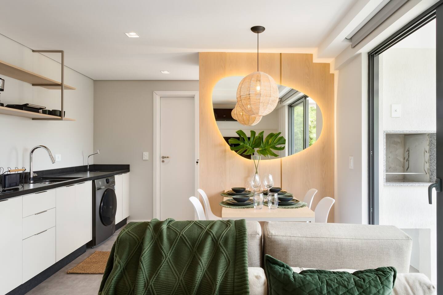 Apartamento integrado com cozinha, jantar e varanda gourmet